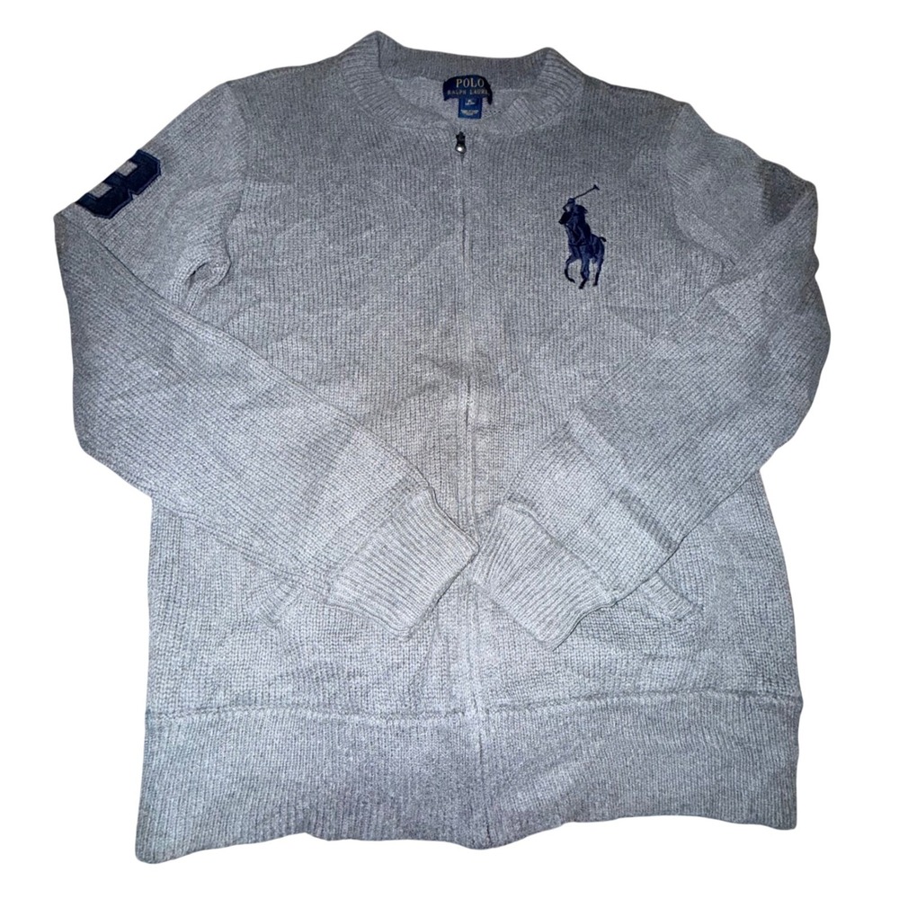 Kids Polo Ralph Lauren Gray Full Zip Sweater Size XL (18/20) Large Pony Logo